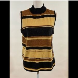 Striped Sleeveless Mock Top in Black and Gold